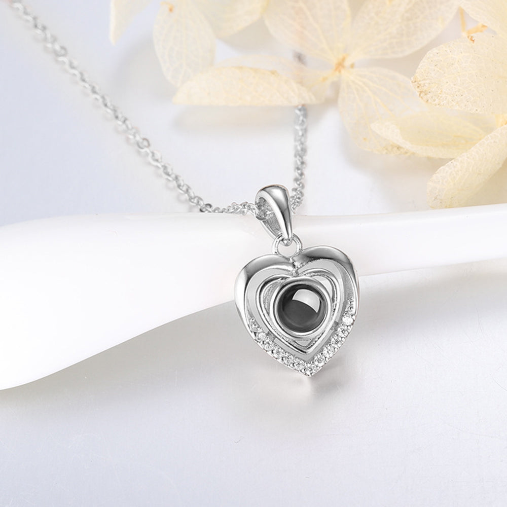 Customised Heart Pendant Photo Projection Necklace 925 Sterling Silver