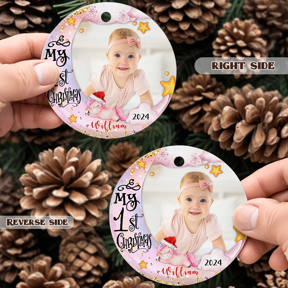 Personalised Baby's First Christmas Ornament with Photo Unicorn Christmas Ornament Gift for Kids