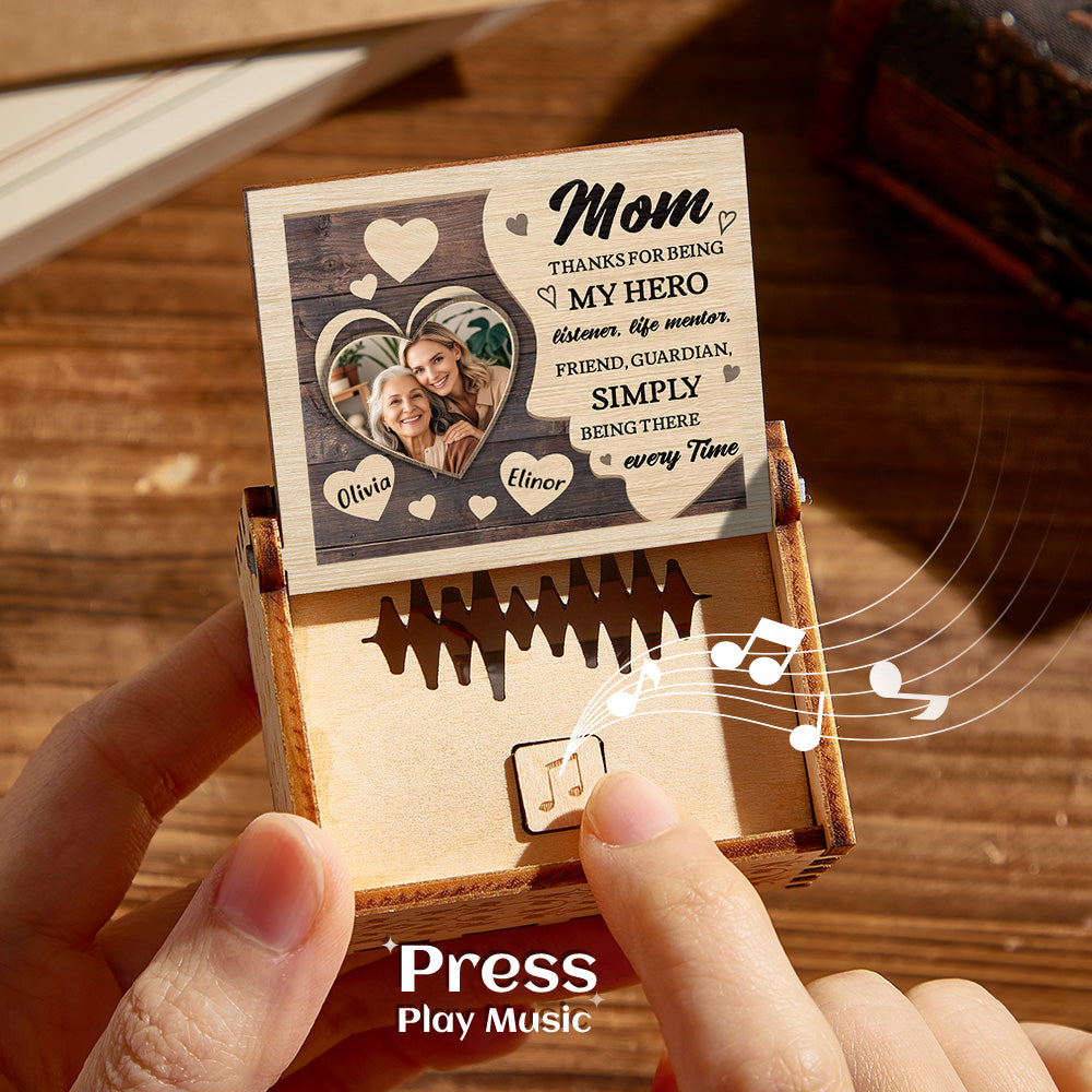 Personalised Wooden Photo Music Box Custom Heart Music Box Gift for Mother