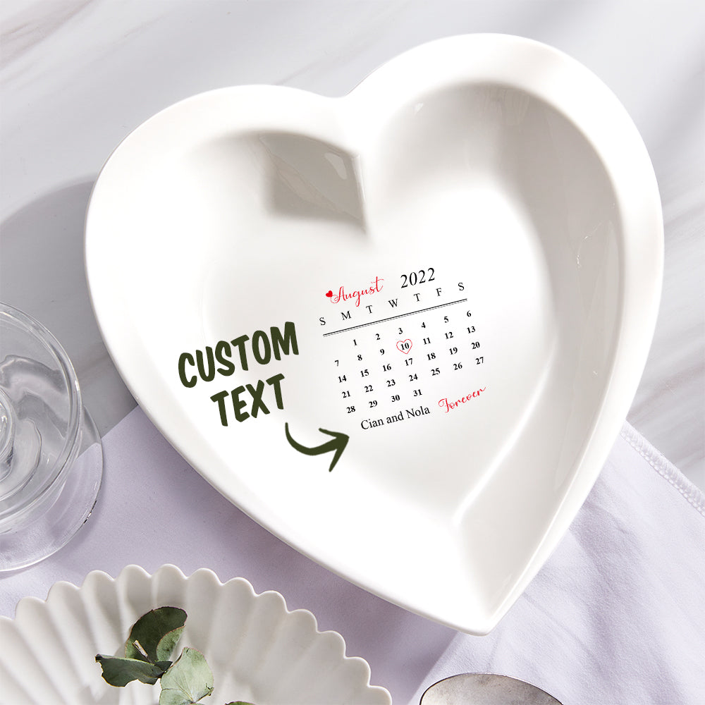 Custom Date Ceramic Plate Personalised Heart Shaped Dinner Plate
