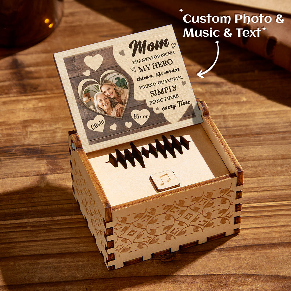 Personalised Wooden Photo Music Box Custom Heart Music Box Gift for Mother