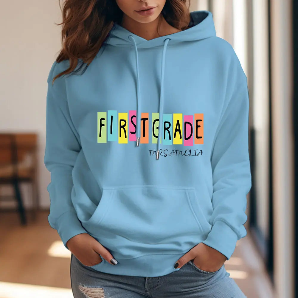 Personalised First Grade Hooded Sweatshirt Teacher Custom Name Hooded Sweatshirt Back to School Gifts