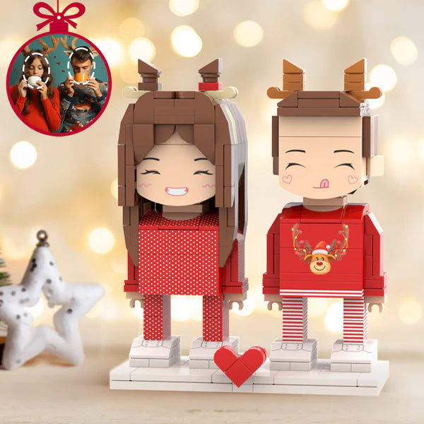 Christmas Gifts Custom Head 2 People Cute Brick Figures Personalised Christmas Elk Couple Brick Figures Small Particle Block Toy