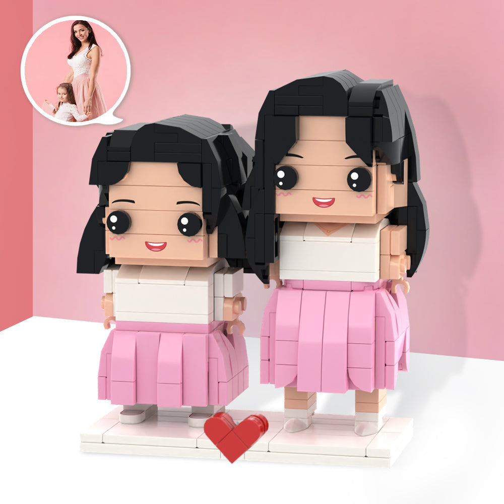 Mother and Daughter Brick Figures Customisable Fully Body 2 People Custom Brick Figures