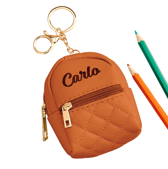 Personalised Name PU Leather Backpack Keychain – Custom Mini Bag Keyring Birthday Gift