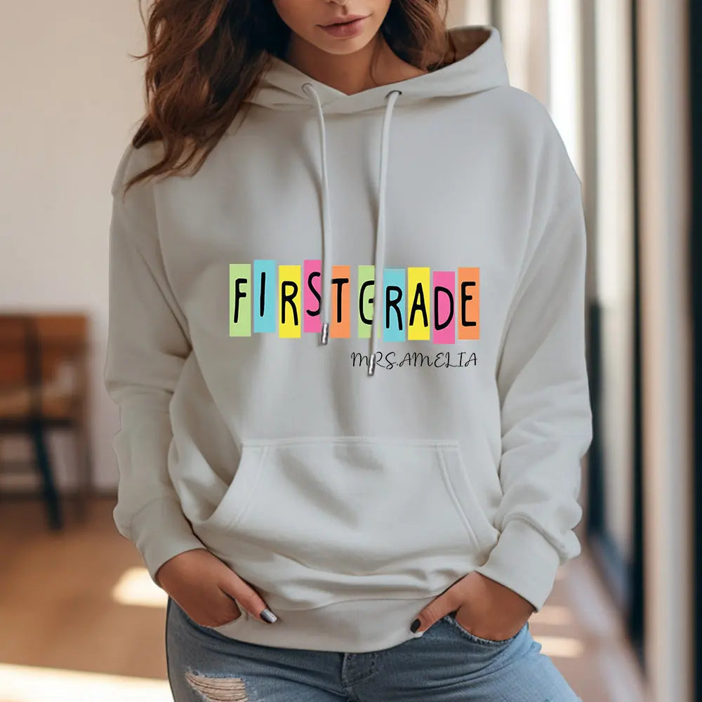 Personalised First Grade Hooded Sweatshirt Teacher Custom Name Hooded Sweatshirt Back to School Gifts
