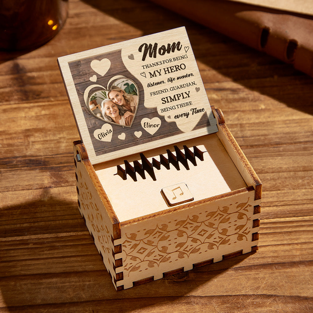 Personalised Wooden Photo Music Box Custom Heart Music Box Gift for Mother