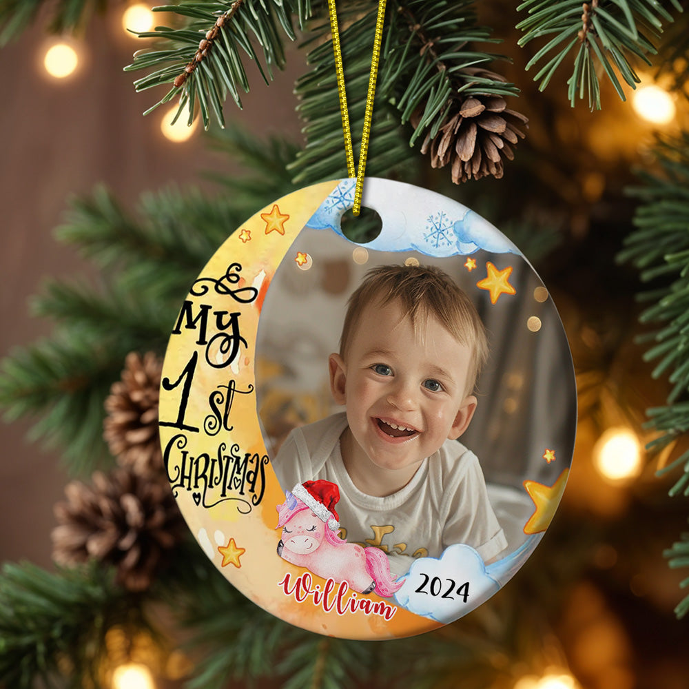 Personalised Baby's First Christmas Ornament with Photo Unicorn Christmas Ornament Gift for Kids
