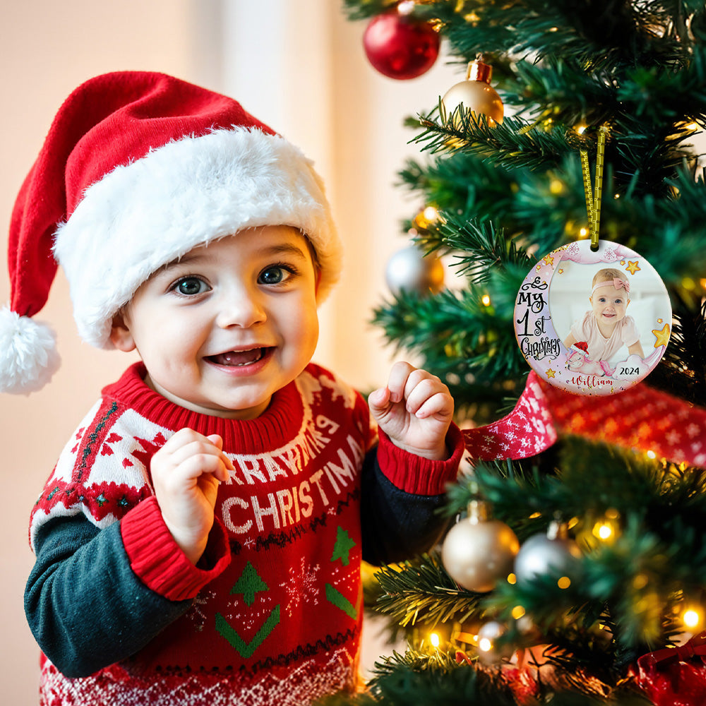 Personalised Baby's First Christmas Ornament with Photo Unicorn Christmas Ornament Gift for Kids