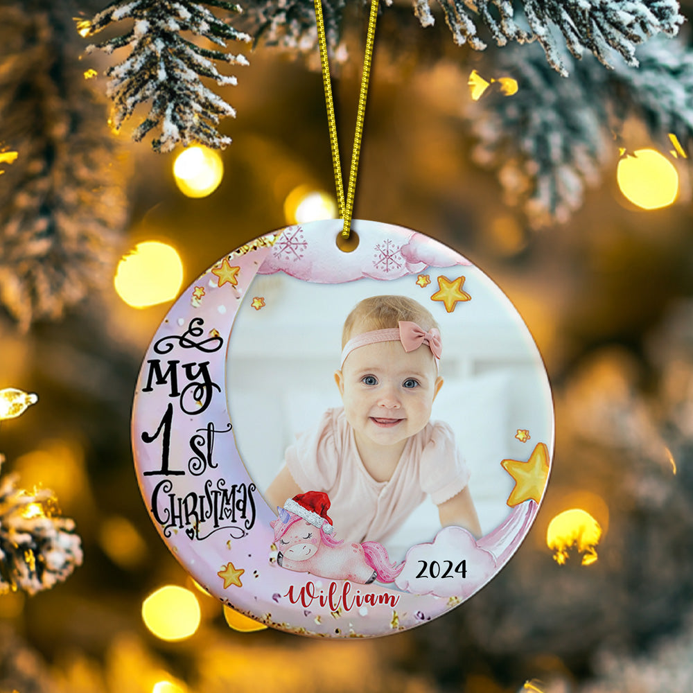 Personalised Baby's First Christmas Ornament with Photo Unicorn Christmas Ornament Gift for Kids