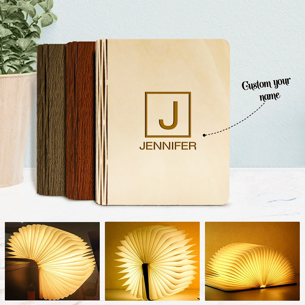 Customised Name Wooden Folding Book Desk Night Light