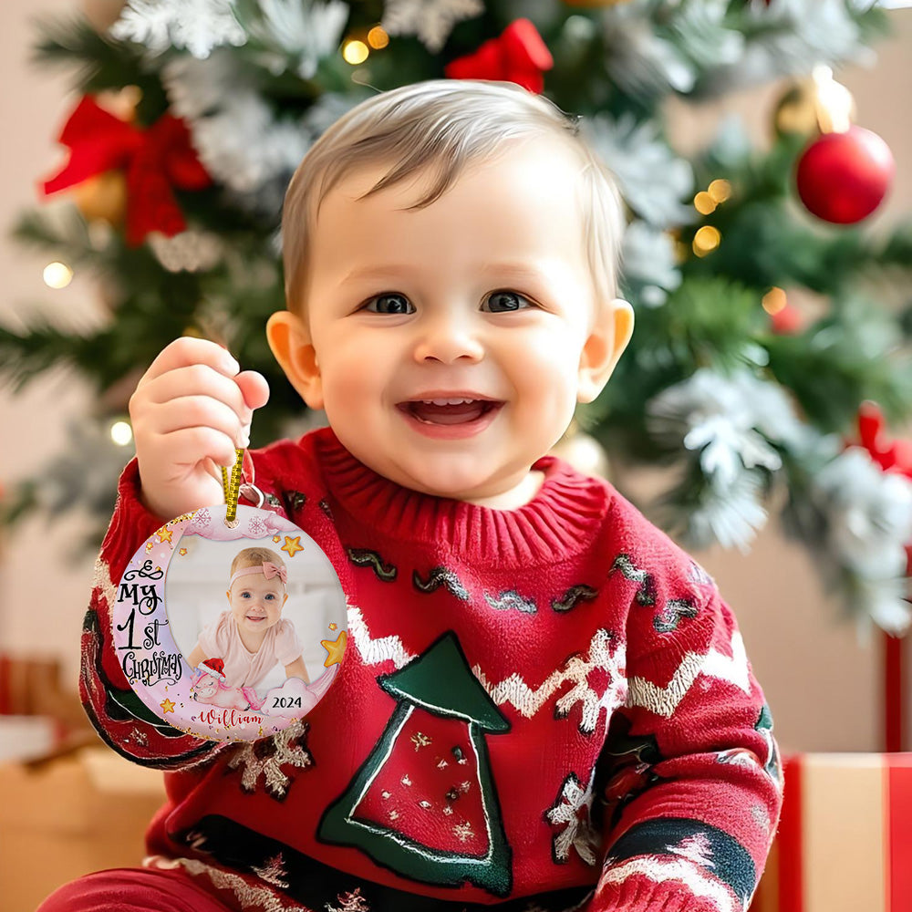 Personalised Baby's First Christmas Ornament with Photo Unicorn Christmas Ornament Gift for Kids