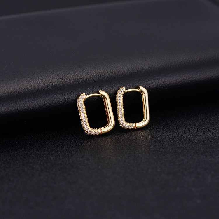 Geometric Rectangle Earrings Zircon Ear Buckle
