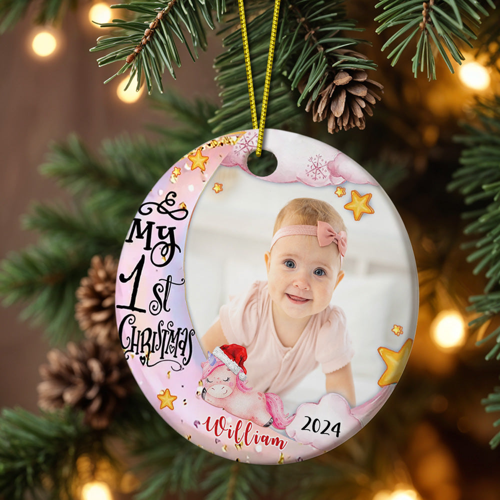 Personalised Baby's First Christmas Ornament with Photo Unicorn Christmas Ornament Gift for Kids
