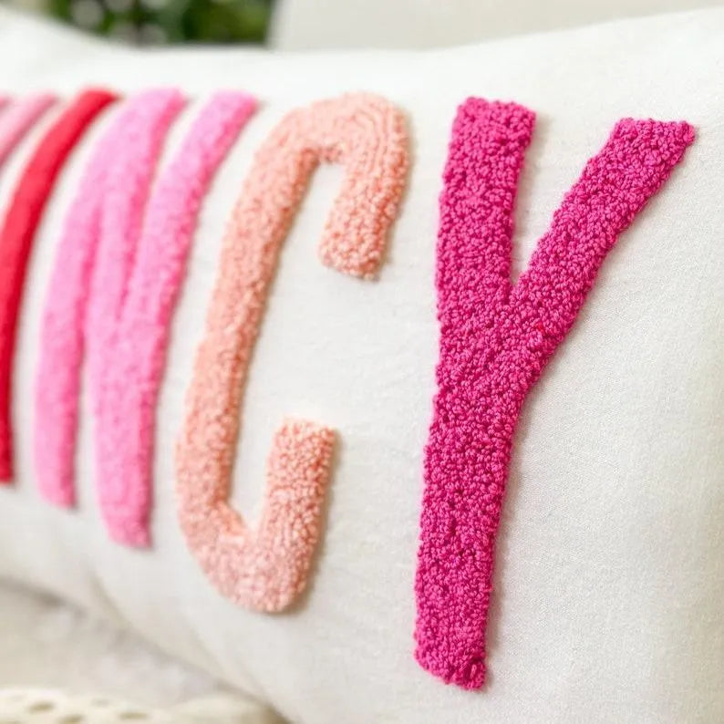 Personalized Baby Girl Room Name Pillow Cover Baby Girl Nursery Pillow Case Punch Needle Girl Kid Gift Dorm Gift Back to School Gift