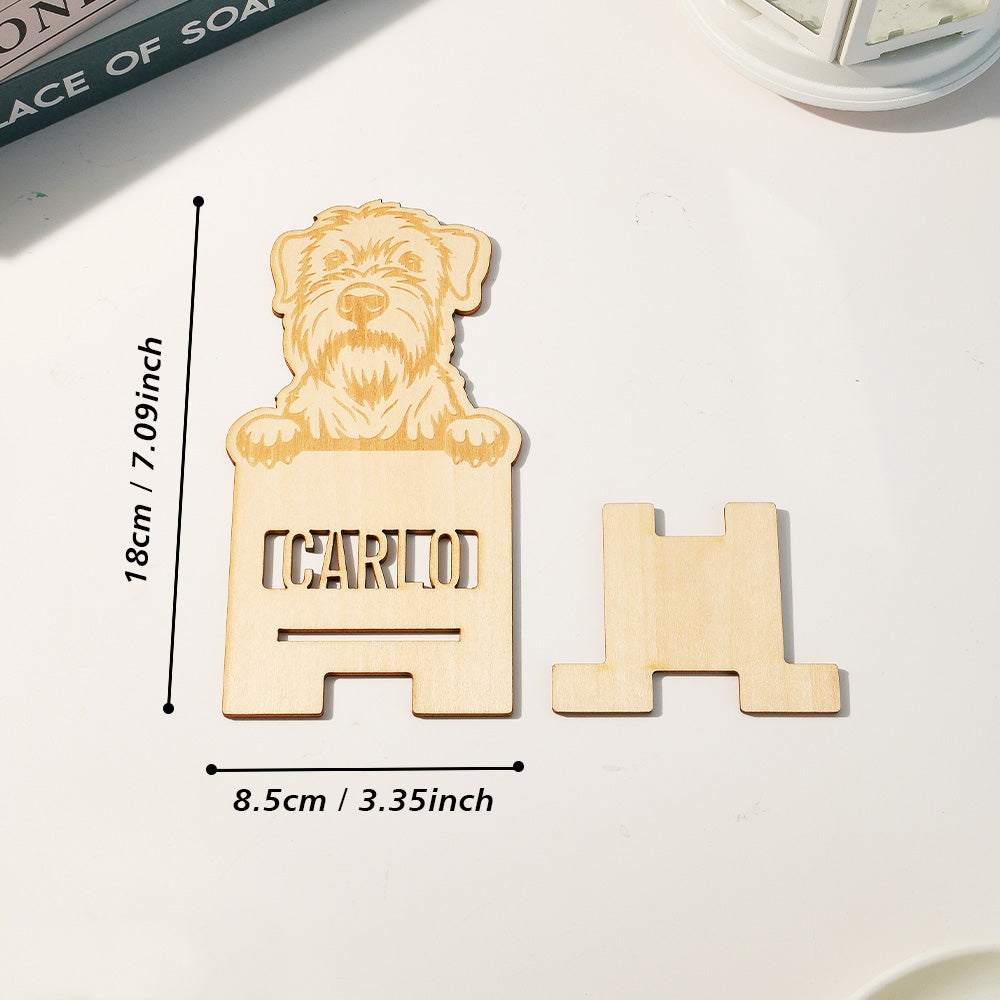 Personalised Engraved Pet Portrait Wooden Phone Stand Holder Gift for Pet Lovers