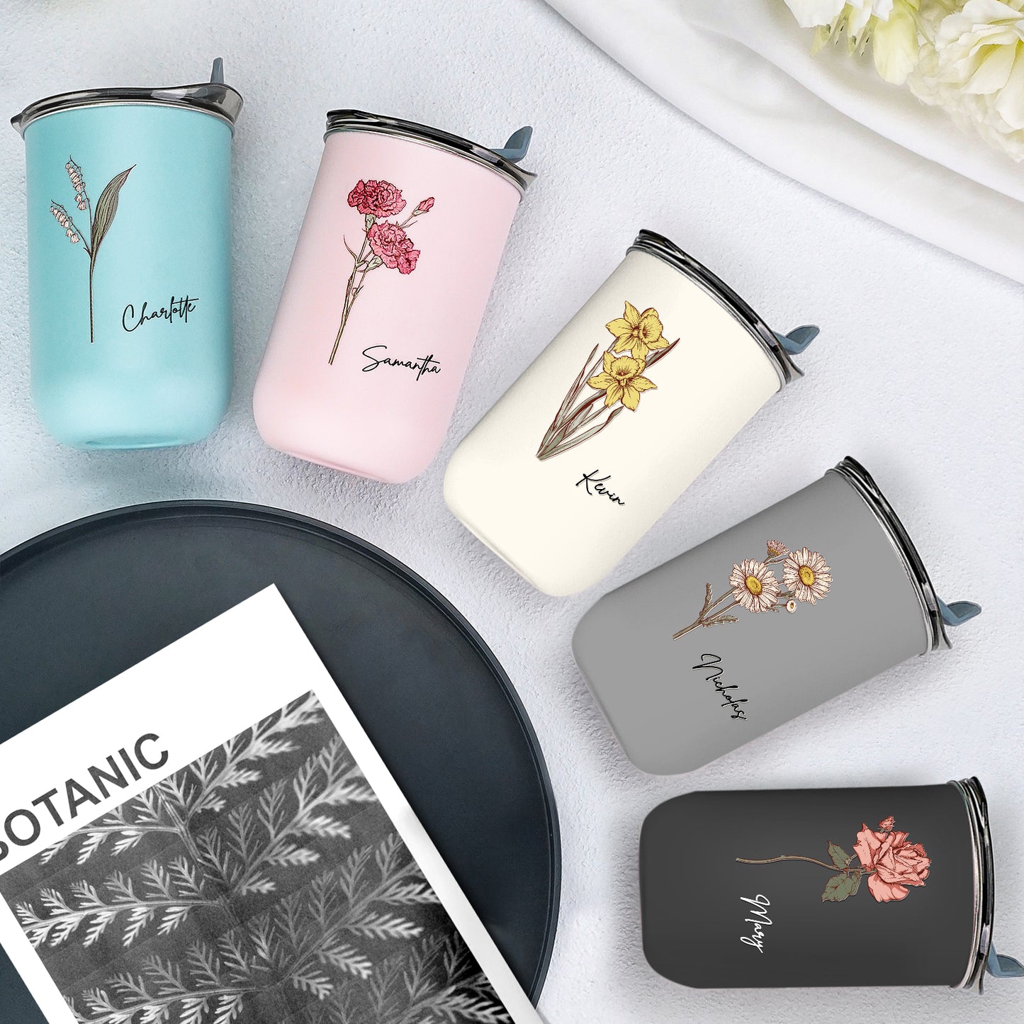Custom Name Birth Flower Straw Coffee Cup 12oz/350ml - Personalised and Stylish