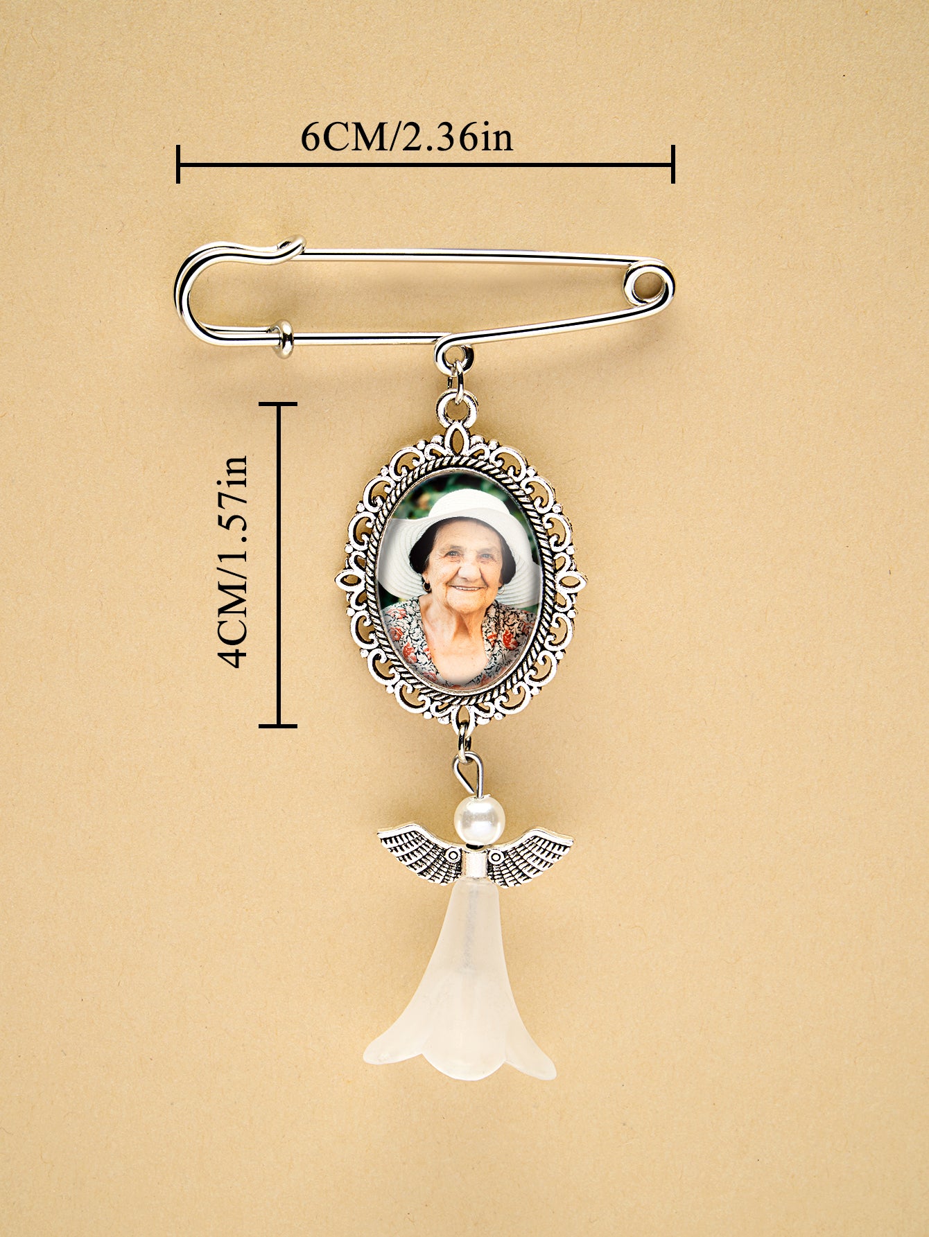 Personalised Angel Wings Pin Brooch Wedding Bouquet Photo Charm Wedding Memorial Gift for Bride
