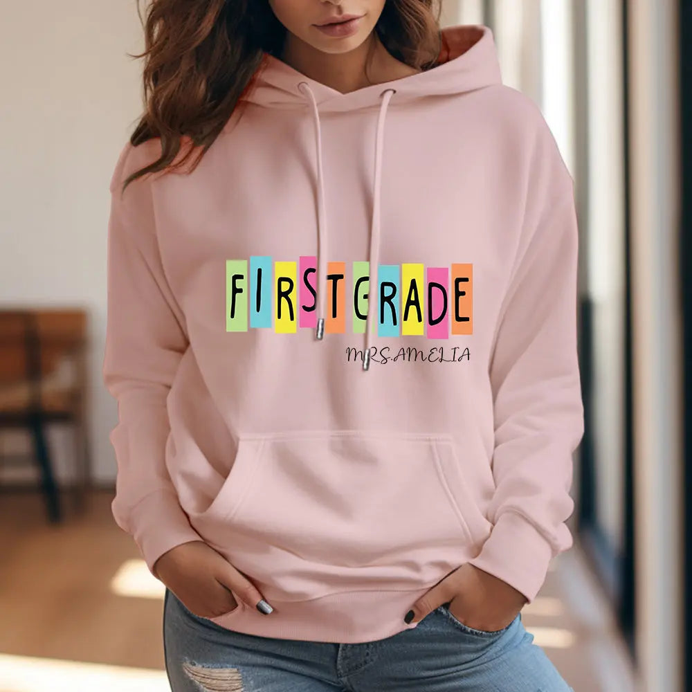 Personalised First Grade Hooded Sweatshirt Teacher Custom Name Hooded Sweatshirt Back to School Gifts