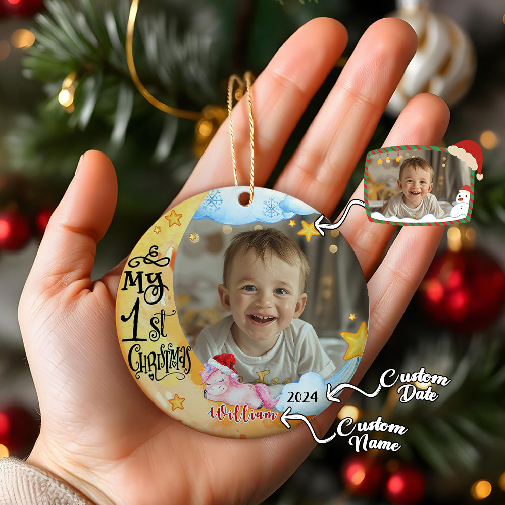 Personalised Baby's First Christmas Ornament with Photo Unicorn Christmas Ornament Gift for Kids