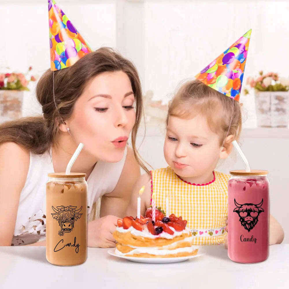 Personalised Highland Cow Tumbler with Name Clear Can Glass Gift for Highland Cow Lovers