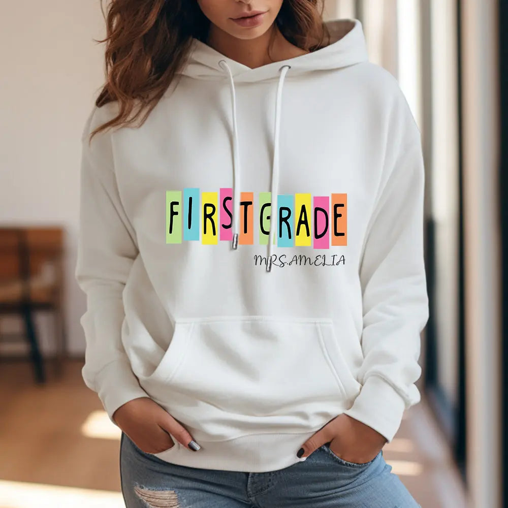 Personalised First Grade Hooded Sweatshirt Teacher Custom Name Hooded Sweatshirt Back to School Gifts