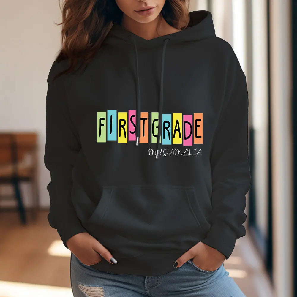 Personalised First Grade Hooded Sweatshirt Teacher Custom Name Hooded Sweatshirt Back to School Gifts
