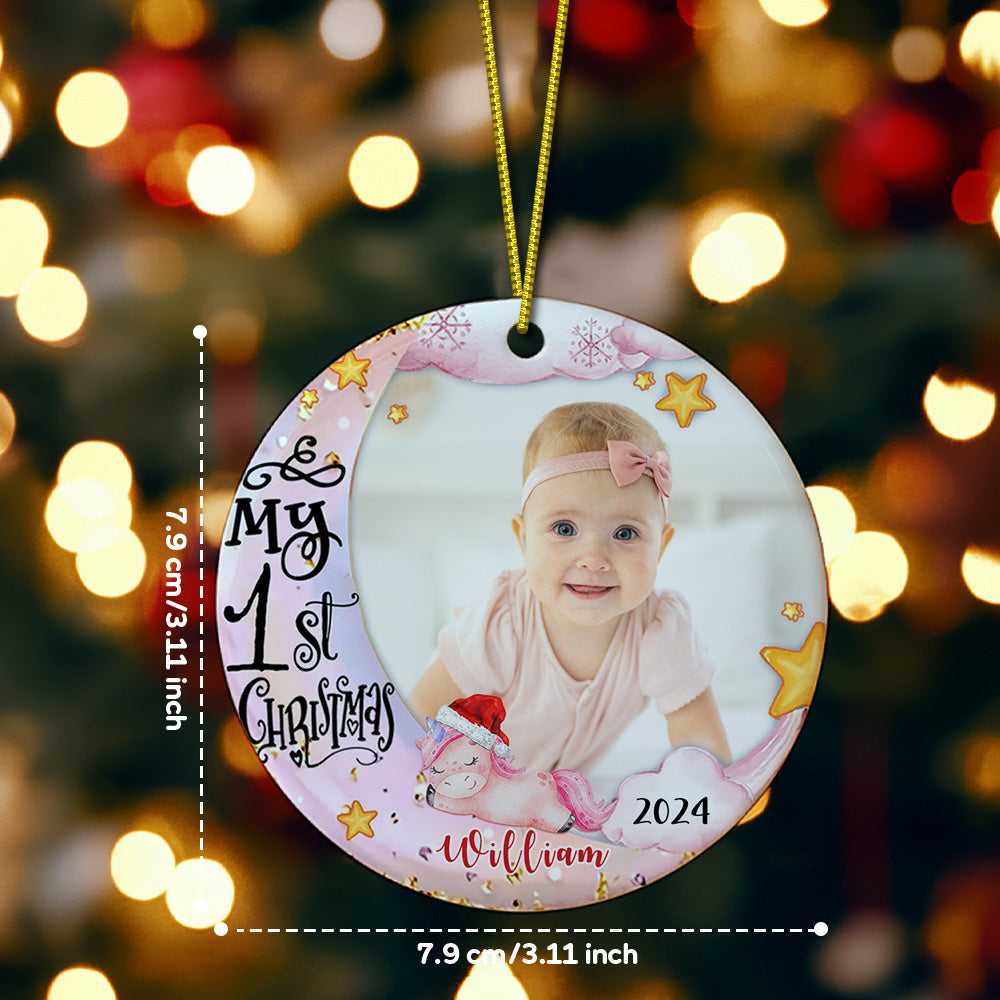 Personalised Baby's First Christmas Ornament with Photo Unicorn Christmas Ornament Gift for Kids