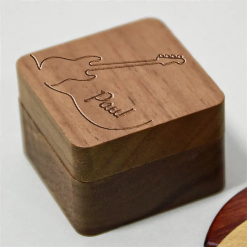 Custom Wooden Guitar Picks Box Personalized Guitar Pick Box Storage Wood Guitar Plectrum Organizer Music Gift for Guitarist Musician