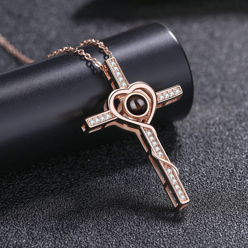 Customised Cross Photo Projection Necklace 925 Silver