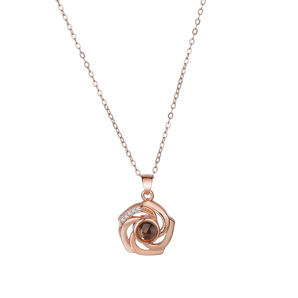 925 Silver Necklace Personalised Flower Projection Photo Necklace