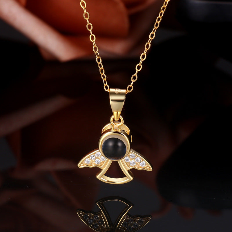 Customised Angel Pendant Photo Projection Necklace 925 Silver