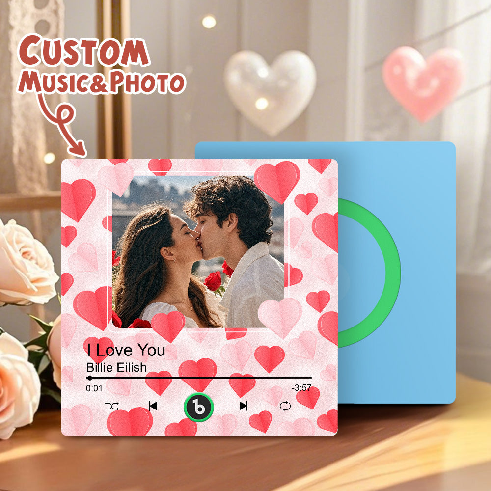 FridgeBeats Frameless Custom Photo with Hearts Music Fridge Magnet Sticker Special for Valentine's Day New 4.0 Upgrade