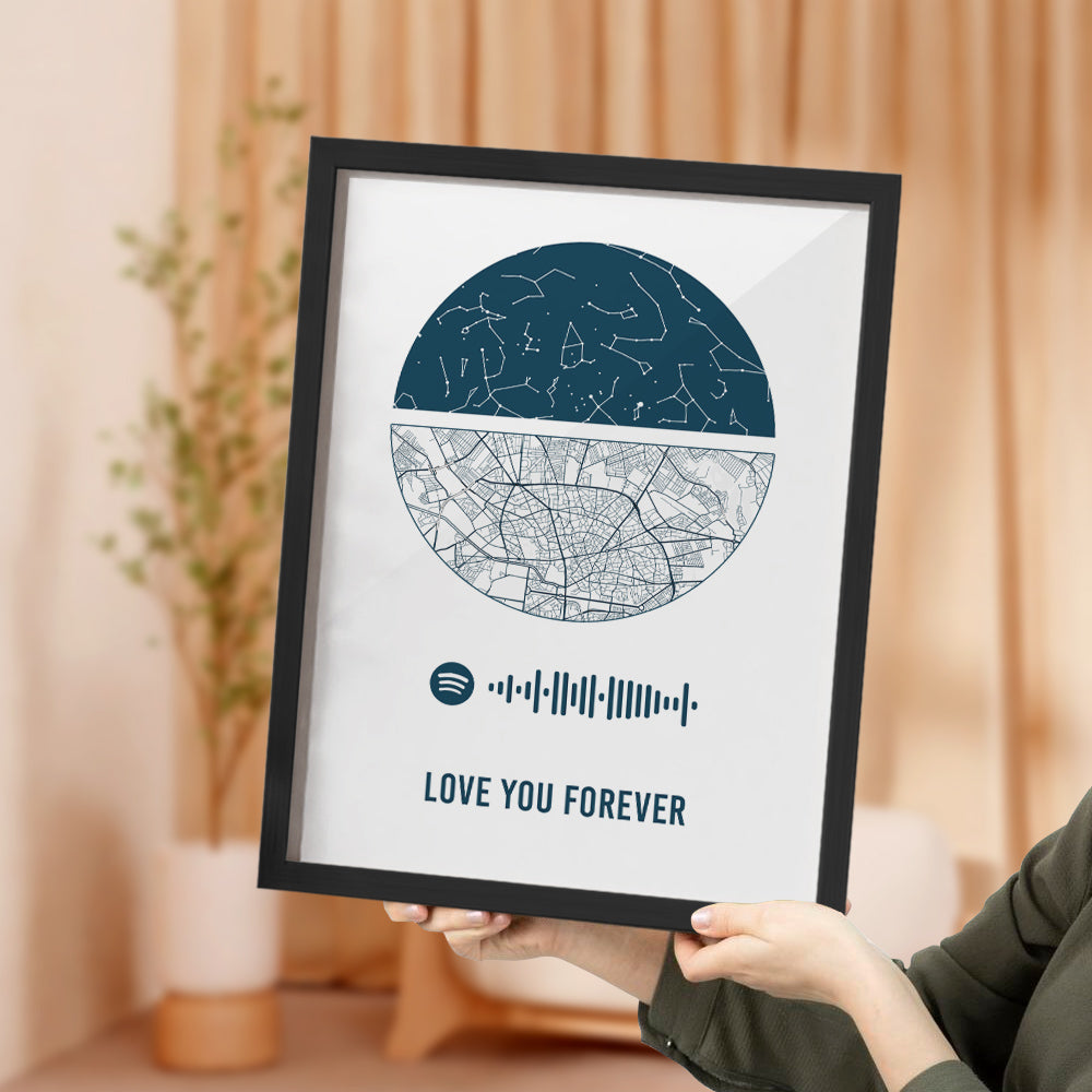 Custom Spotify Frame Custom Night Sky and Map Gift Anniversary Gift for Lover Wedding Gift