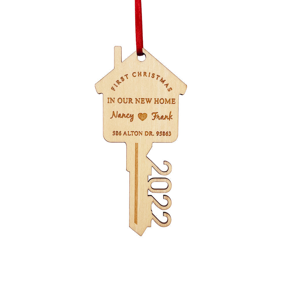 Personalized First Christmas in Our New Home Ornament Wooden Key Christmas Decoration Gift for Couples