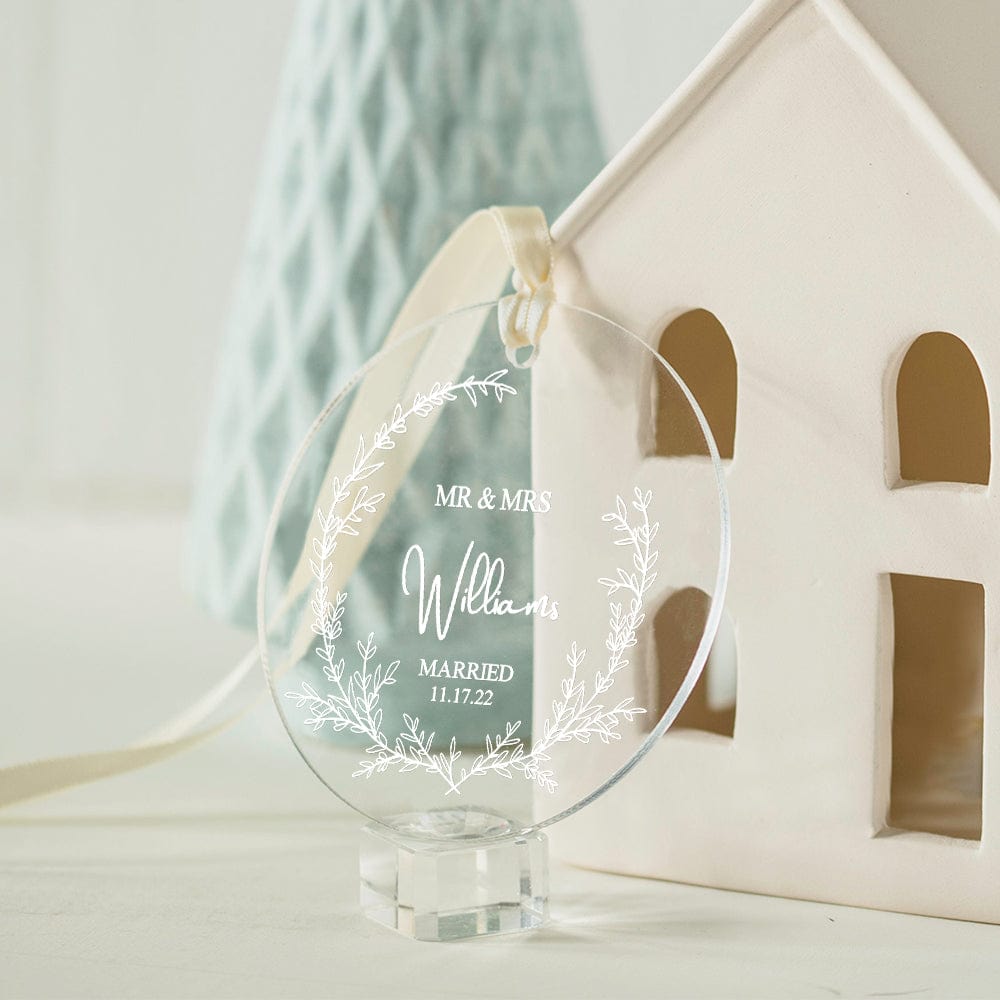 Customised Clear Acrylic Wedding Ornament with Names and Date Personalised Engaged Ornament Gift for the Couple
