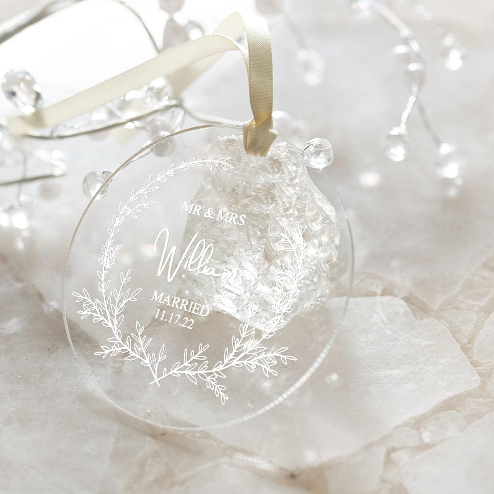 Customised Clear Acrylic Wedding Ornament with Names and Date Personalised Engaged Ornament Gift for the Couple