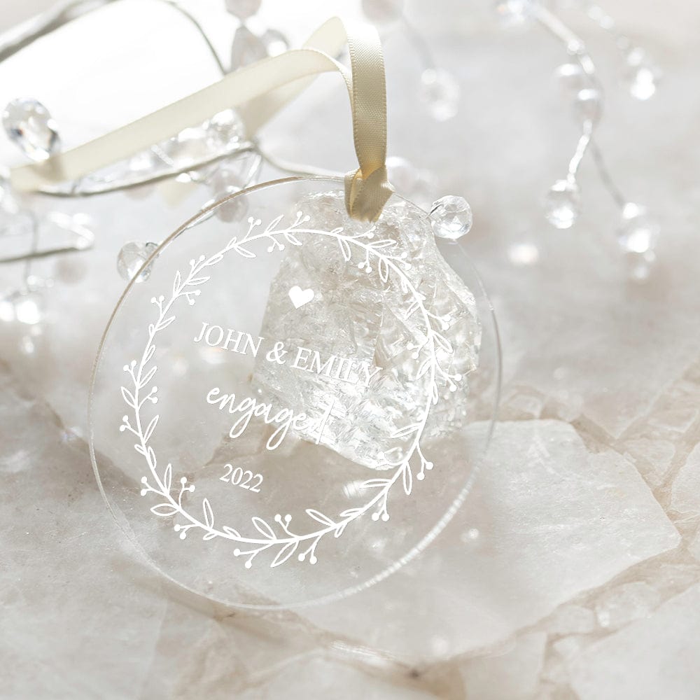 Customised Clear Acrylic Wedding Ornament with Names and Date Personalised Engaged Ornament Gift for the Couple
