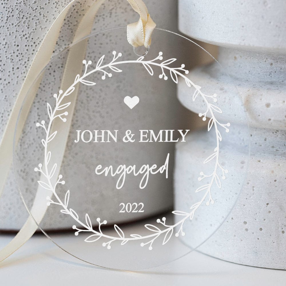 Customised Clear Acrylic Wedding Ornament with Names and Date Personalised Engaged Ornament Gift for the Couple