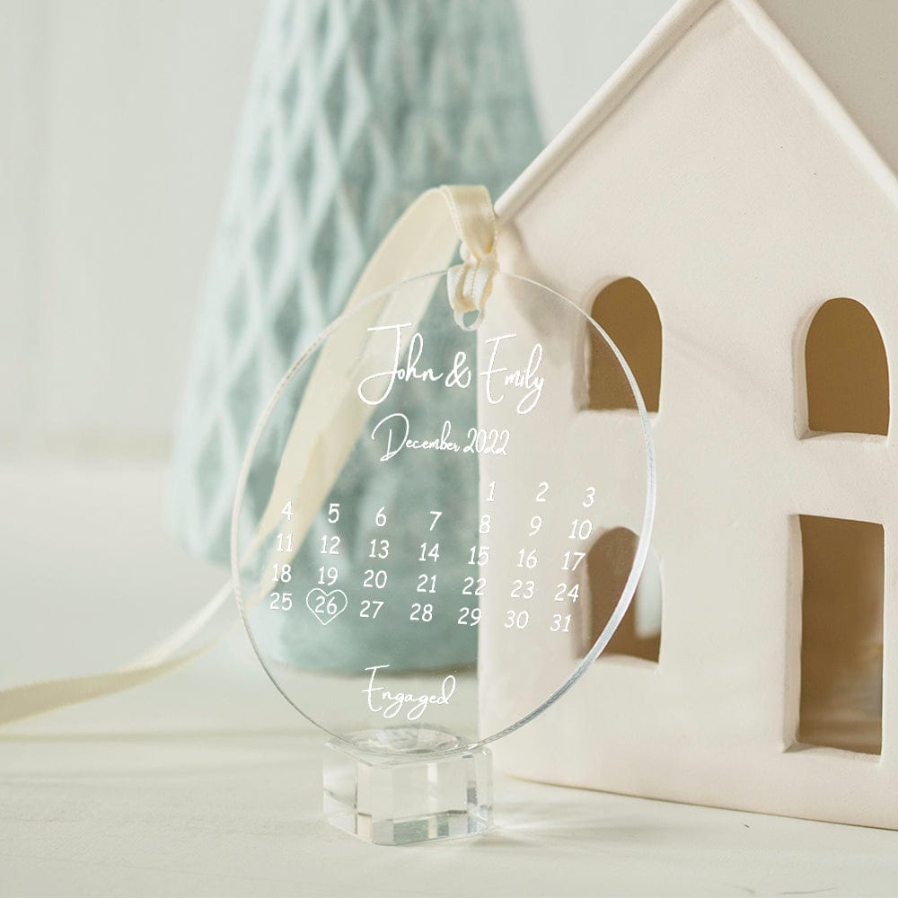 Customised Clear Acrylic Wedding Ornament with Names and Date Personalised Engaged Ornament Gift for the Couple