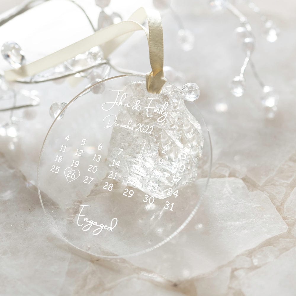 Customised Clear Acrylic Wedding Ornament with Names and Date Personalised Engaged Ornament Gift for the Couple