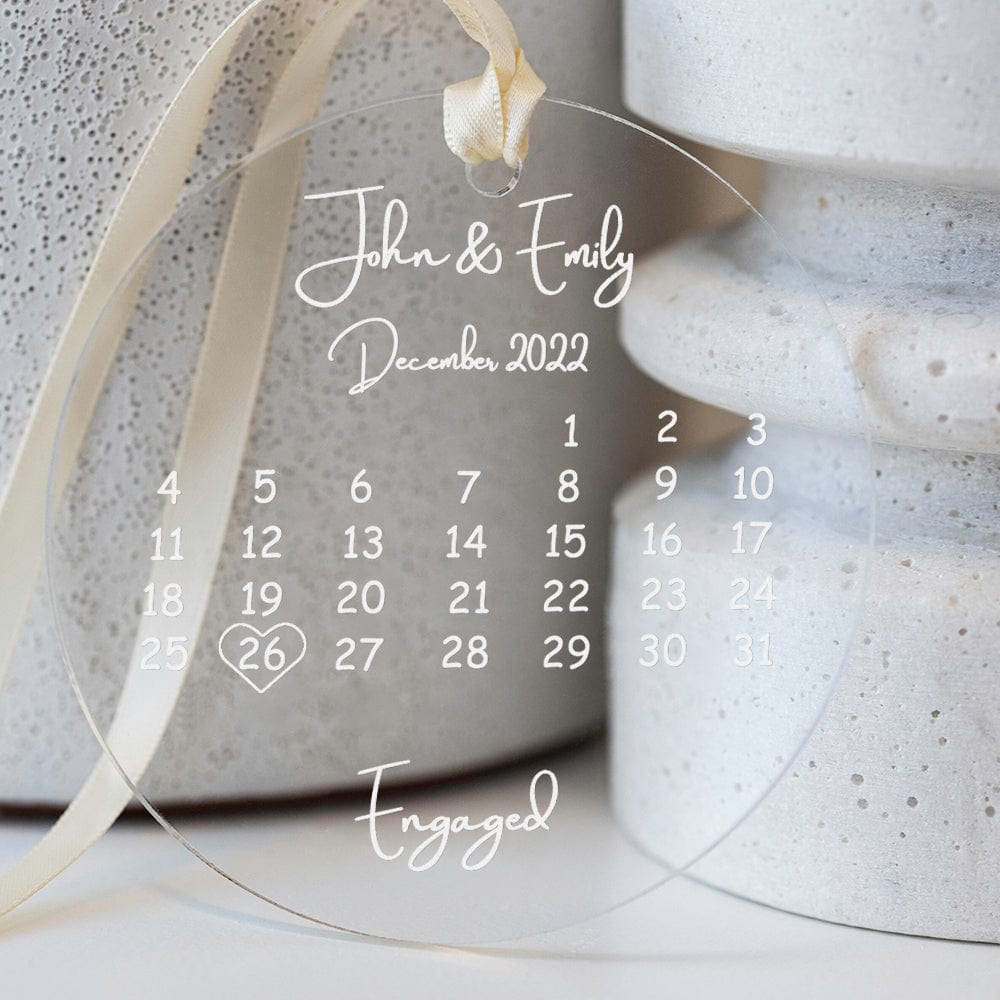 Customised Clear Acrylic Wedding Ornament with Names and Date Personalised Engaged Ornament Gift for the Couple