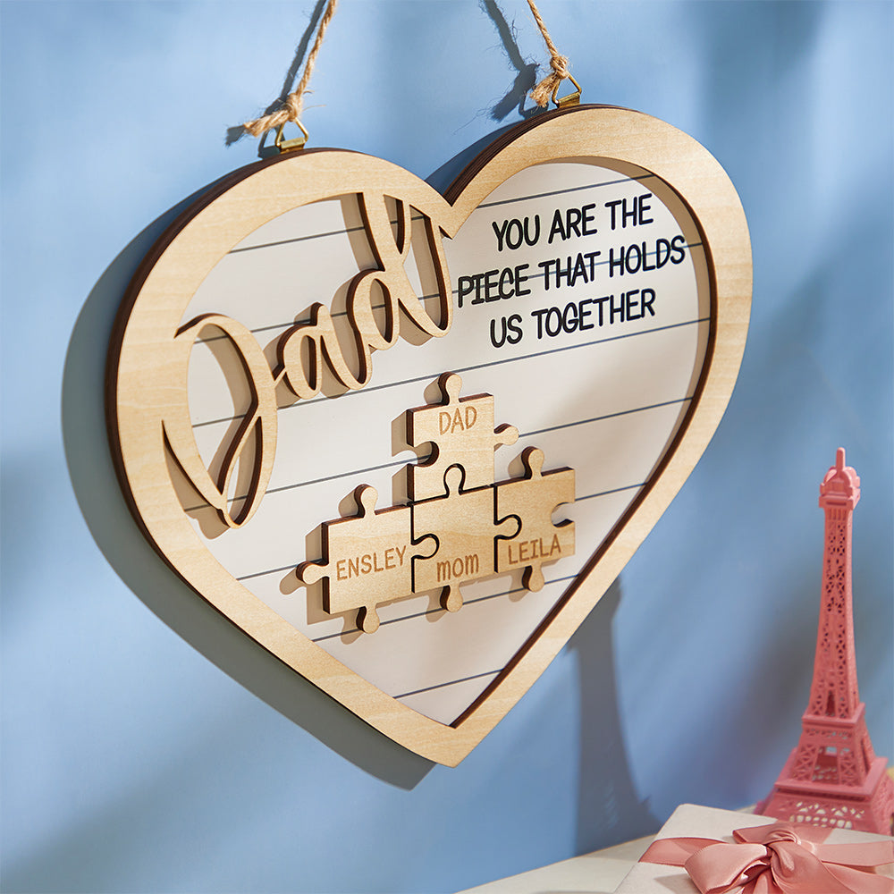 Custom Engraved Ornament Heart Shape Puzzle Pieces Gifts for Dad