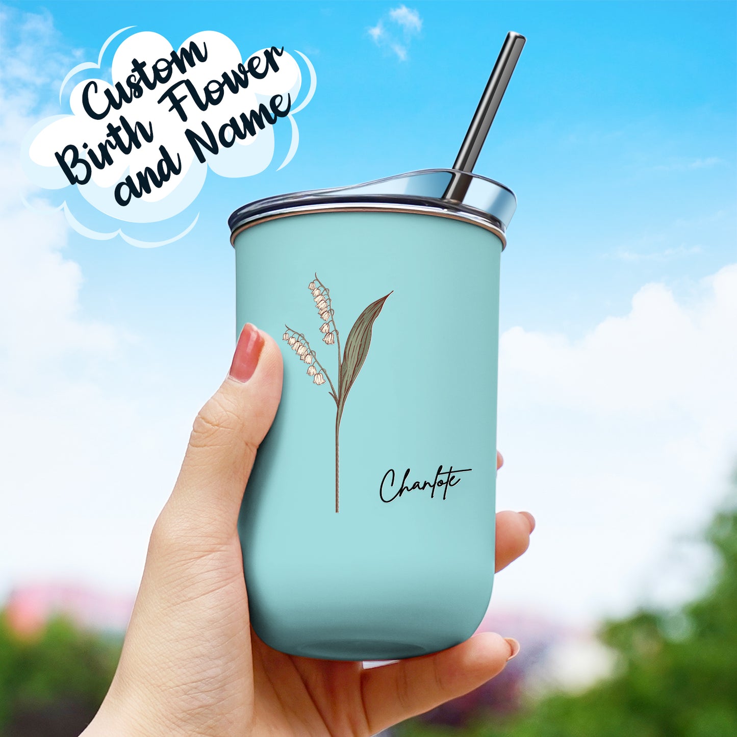 Custom Name Birth Flower Straw Coffee Cup 12oz/350ml - Personalised and Stylish