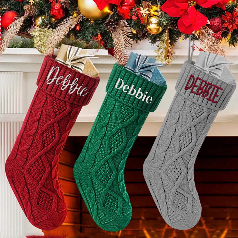 Personalised Christmas Stocking with Name Knitted Xmas Stockings Decoration