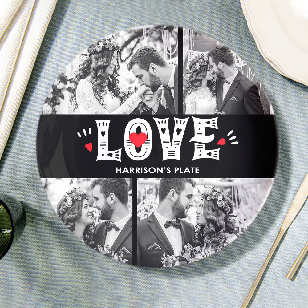 Personalised Custom Name Picture Dessert Plate LOVE Decorative Photo Dinner Plate