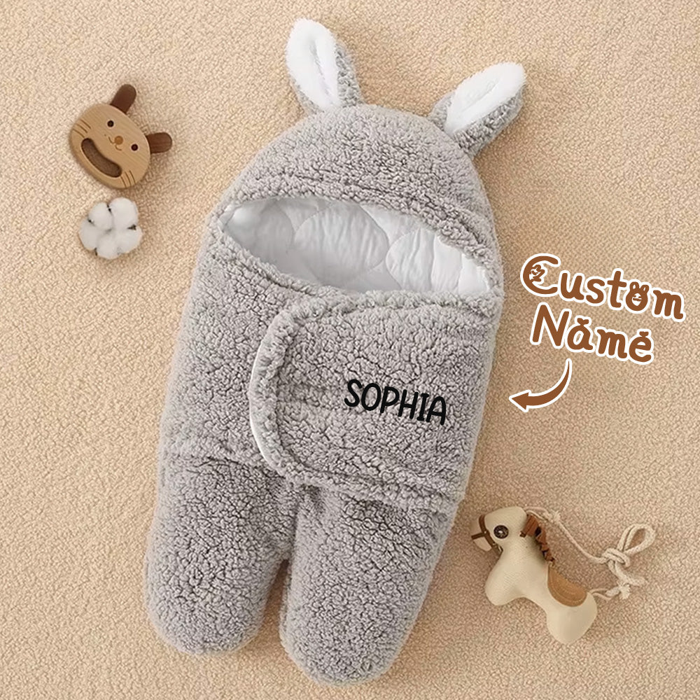 Personalised Bunny Baby Swaddle with Name Infant Sleeping Bag Blanket for Baby Shower Gift