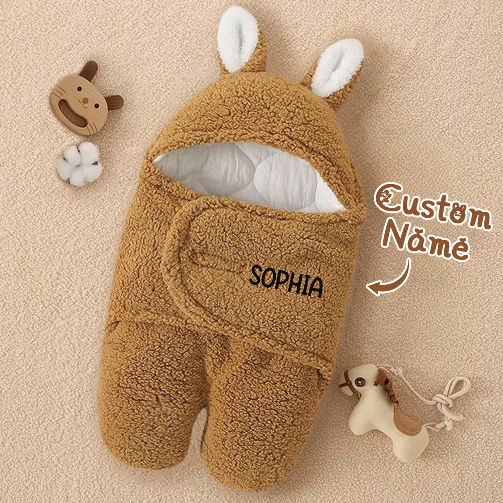 Personalised Bunny Baby Swaddle with Name Infant Sleeping Bag Blanket for Baby Shower Gift