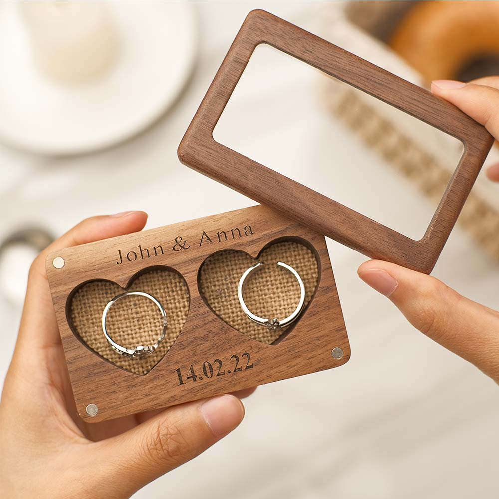Engraved Love Ring Box Personalised Visible Jewelry Packaging Box for Couples