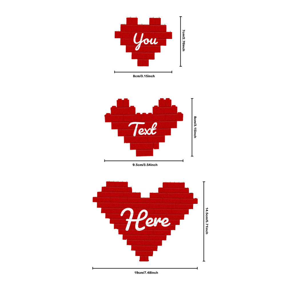 Custom 3PCS Building Brick Puzzles Personalised Heart Shaped Block Gift